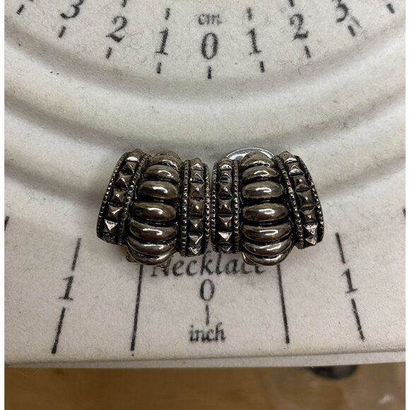 Metal Brutalist Vintage Clip on Earrings 1.5" - Picture 5 of 5